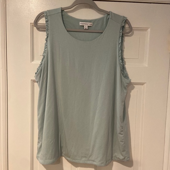 And Now This Women’s 2X Sleeveless Tank Top – Light Blue, Ruffle Trim - Picture 1 of 6